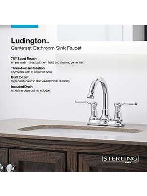 YF Tekstil Ambalaj Sterling 27373-4-BN Ludington 4 "clicker Drenaj Montajlı Banyo Bataryası, 2 Saplı Banyo Lavabo Bataryası, 1,2 Gpm, Canlı Fırçalanmış Nikel