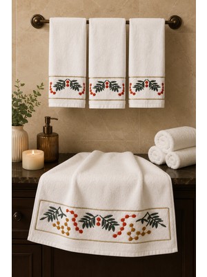 Hig Store Punch Panc Nakışlı Işlemeli Hediyelik Çeyizlik Dekoratif %100 Pamuk Havlu- Havlu Seti 50X90 cm 4 Adet