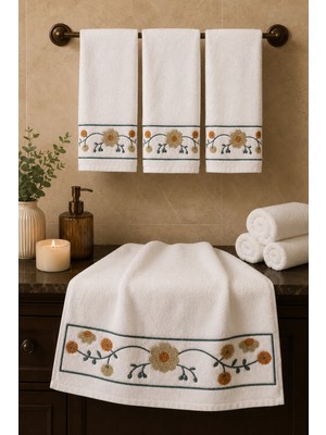Hig Store Punch Panc Nakışlı Işlemeli Hediyelik Çeyizlik Dekoratif %100 Pamuk Havlu- Havlu Seti 50X90 cm 4 Adet