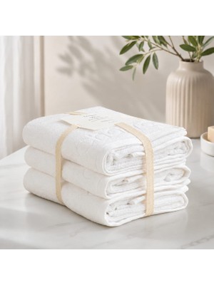 Chakra Solıd 3'lü Beyaz Havlu Seti 50X90 cm %40 Bambu %60 Pamuk ile Yüksek Emicilik Sunar