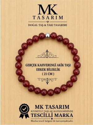MK Tasarım Gerçek Kahverengi Akik Taşı Erkek Bileklik MK.8000.003 - Rahatlık-Dinginlik-Enerji- Stres Bilekliği