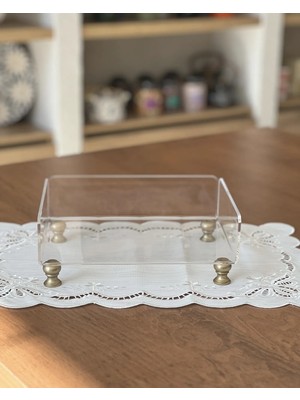 Marys Concept Ayaklı Pleksi Kutu Havluluk Gold Detaylı Banyo Organizer 20X26X10 cm