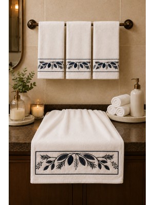 Hig Store Punch Panc Nakışlı Işlemeli Hediyelik Çeyizlik Dekoratif %100 Pamuk Havlu- Havlu Seti 50X90 cm 4 Adet