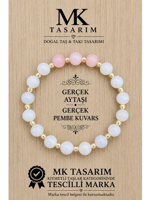 MK Tasarım Gerçek Aytaşı Gerçek Pembe Kuvars Bileklik MK.7000.834- Rahatlık-Dinginlik-Enerji- Stres Bilekliği
