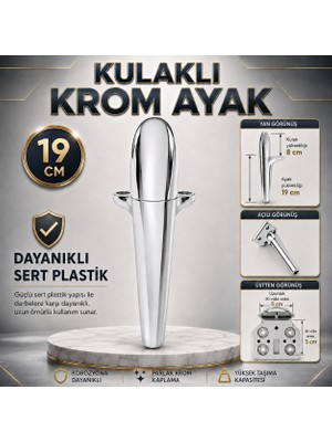 Badem10 Alesta Kulaklı Krom Kaplama Plastik Sehpa Ayağı 19 cm Mobilya Kanepe Koltuk Ayağı Ayak