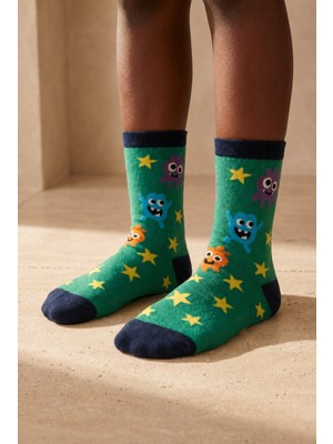 Bony Socks Çocuk Sevimli Canavar Soket Çorap Yeşil