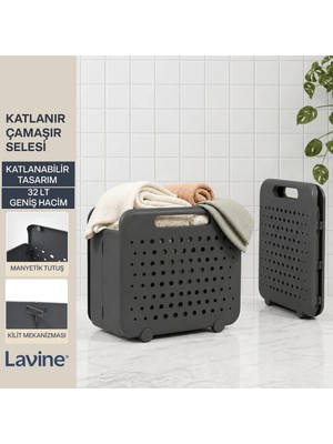 Lavine Katlanır Çamaşır Selesi 32 Lt Geniş Hacimli Portatif Çamaşır Sepeti