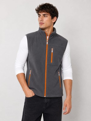 Bizim Terzi Dsnm Füme Turuncu Fermuar Polar Yelek 3 Cepli Slim. Fit Anti  Pilling Tüylenme Yapmaz Hava Geçirmez.soft Shell Polar Yelek