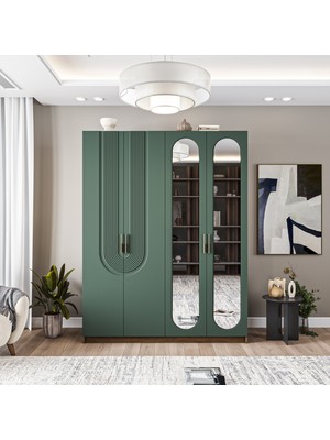 Velmo Aspen 4 Kapaklı Gardırop (Yeşil)