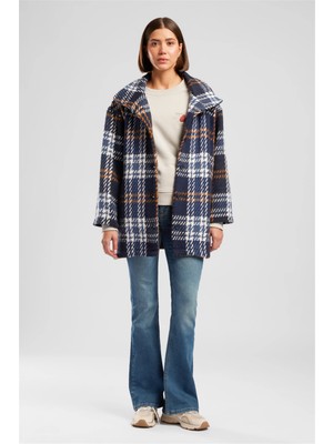 Lee Cooper Gerwıg Kadın Loose Yün Karışımlı Ekose Ceket Mavi