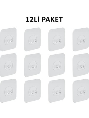 Decorelax 12'li Kendinden Yapışkanlı Raf Tutucu Kanca Şeffaf Duvar Askı Aparatı Delmeden Çerçeve Askısı