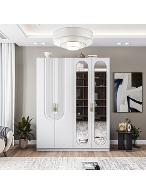 Velmo Aspen 4 Kapaklı Gardırop (Beyaz)