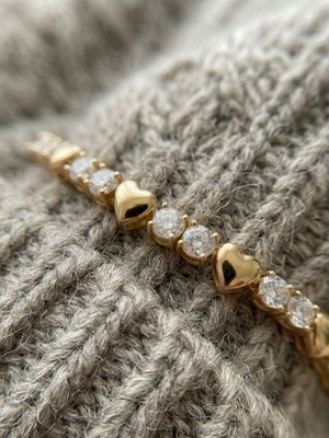 Zarene Silver Xuping Taş ve Kalp Desenli 14K Gold Bileklik