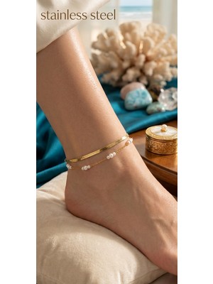 Stainless Steel Gold Renk Italyan Üç Inci Çelik Halhal