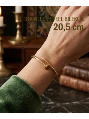 Stainless Steel Gold Renk Çivi Model Çelik Kelepçe Bileklik