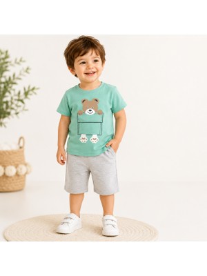 Tucan Kids Tucankids Erkek Çocuk Ayıcık Baskılı 2'li Şort Takım Mint Yeşili (1-4 Yaş)
