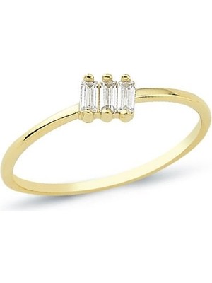 Oroline Kuyumculuk 14 Ayar Altın Baget 3 Taşlı Yüzük