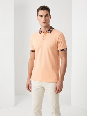 Giyim Dünyası Erkek Yaka Çizgili Polo Yaka Kısa Kol Tshirt Somon