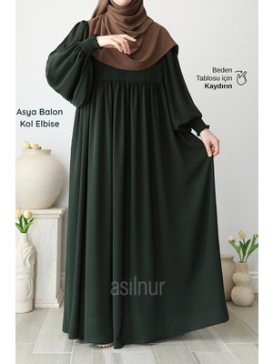 Asilnur Asya Balon Kol Elbise Haki