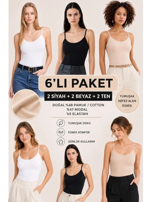 Loule Kadın 6 Adet Pamuklu & Modal Ip Askılı Esnek Günlük Atlet - 6'lı Avantaj Paketi
