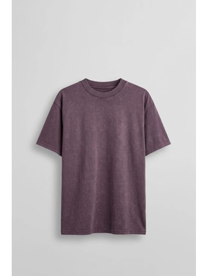 Abluka Online Erkek Vintage Yıkamalı Oversize Pamuklu T-Shirt Bordo