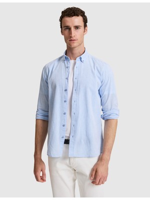 Pierre Cardin Erkek Buz Mavi Keten Karışımlı Regular Fit Uzun Kollu Erkek Gömlek 50325356-VR095