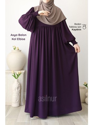 Asilnur Asya Balon Kol Elbise Mürdüm