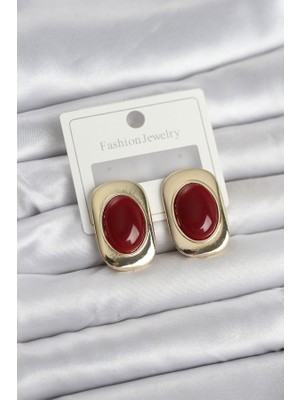 Lumina Bordo Renk Kare Model Vintage Kadın Küpe