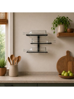 Rack And Cork Metal Duvara Monte Şaraplık - 3 Şişelik Modüler Dikey Şarap Rafı, Modern Minimalist Siyah Duvar Standı