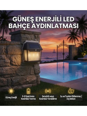 AC Aydınlatma Güneş Enerjili Sensörlü LED Bahçe Duvar Apliği – 3 Ampullü Solar Dış Mekan Aydınlatma – Suya Dayanıklı