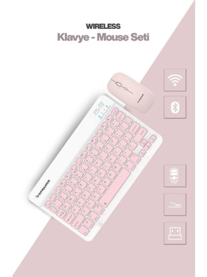 Belirtilmemiş Pembe Kablosuz Klavye ve Mouse Seti