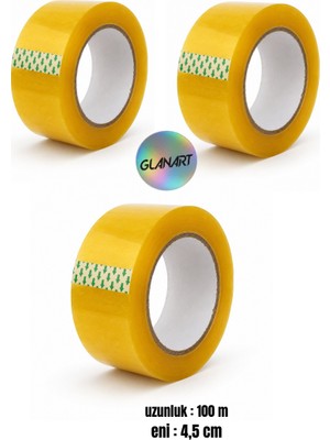 Glanart 3 Adet Şeffaf 100 Metre Koli Bandı Paketleme Bandı