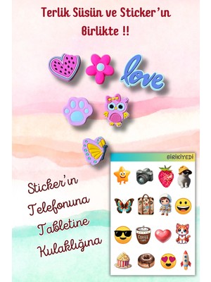 Birikiyedi 6'lı Set Jibbitz Terlik Süsü Pembe Tema Pati,baykuş,çiçek,kelebek