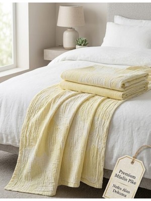 Livoras Home Müslin Çift Taraflı Kullanım 220 x 240CM Çift Kişilik Pike Sarı -Beyaz