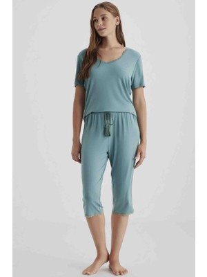 Dream Fashion Yumuşak Dokulu Kadın Kapri Pijama Takımı, Yeşil