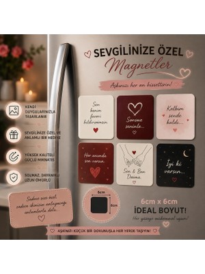 6'lı Kare Magnet Aşk Sözleri Kişiselleştirilebilir Romantik Hediye Seti