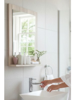 Moemi Raflı Banyo Aynası Beyaz , Lavabo, Wc , Dresuar , Koridor , Mutfak , Makyaj 60X45 Beyaz Dik Ayna