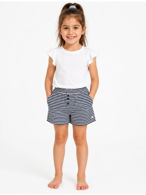 Queen Kids  Kız Çocuk Çizgili Şort Lacivert