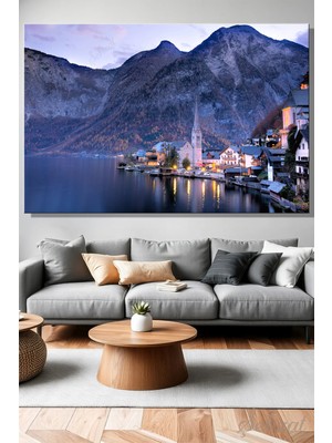 Şehzat Yatay Tekli Kanvas Duvar Tablosu Modern Salon Yatak Odası Ofis Avusturya Hallstatt Gölü Manzara