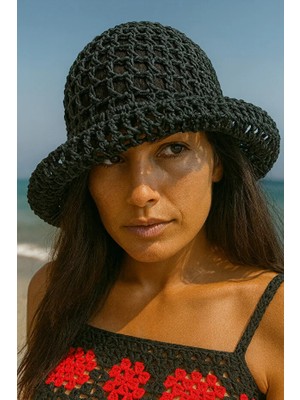Talin Handmade Hasır File Bucket Şapka (Kağıt Ip – Yetişkin Uyumlu)