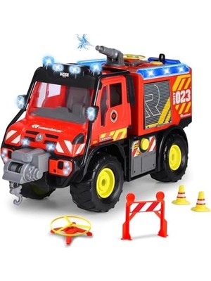YF Tekstil Ambalaj Dickie Toys, 203719033, Unimog U530 Itfaiye Kamyonu, Serbest Tekerlekli, Işıklı ve Sesli, Pille Çalışan Vinç & Çubukla Kontrol Edilen Su Tabancası, Açılabilir Kapılar, Sallanan Akslar, 50 cm