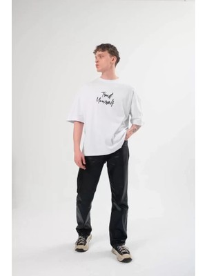 Beruflic Unisex Bisiklet Yaka Baskılı Oversize Tshirt