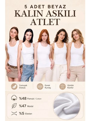 Loule Kadın 5 Adet Pamuklu & Modal Kalın Askılı Esnek Günlük Atlet - 5'li Avantaj Paketi