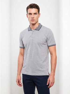 Giyim Dünyası Erkek Yaka Çizgili Polo Yaka Kısa Kol Tshirt Gri