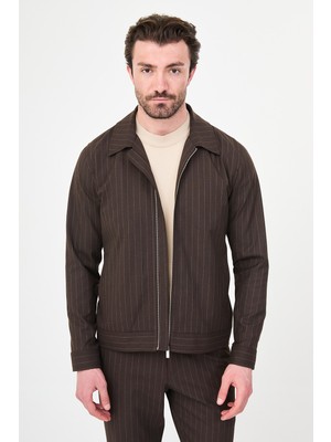 MCR Çizgili Slim Fit Gömlek Yaka Fermuarlı Erkek Mont Pantolon