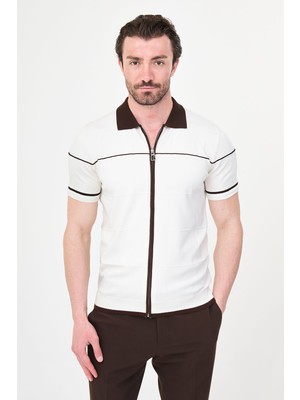 MCR Düz Slim Fit Polo Yaka Fermuarlı Kısa Kol Erkek Triko T-Shirt