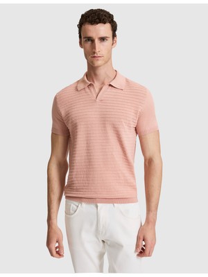 Pierre Cardin Erkek Somon Slim Fit Keten Karışımlı Apaş Yaka Triko Tişört 50320799-VR047