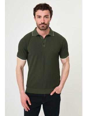 MCR Desenli Slim Fit Polo Yaka Düğmeli Erkek Triko T-Shirt