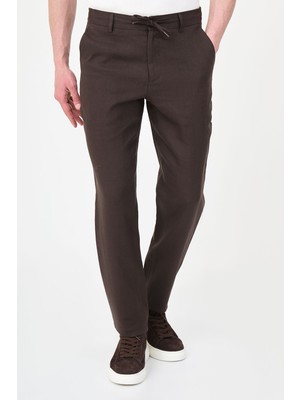 MCR Düz Slim Fit Ipli Beli Lastikli %100 Keten Erkek Pantolon