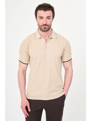 MCR Desenli Slim Fit Polo Yaka Düğmeli Erkek Triko T-Shirt